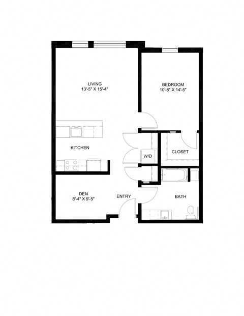 Floor plan for 1 bed, 1 bath, 876 sqft